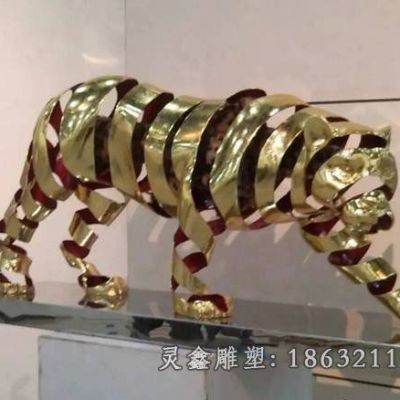 不锈钢城市金色豹子雕塑